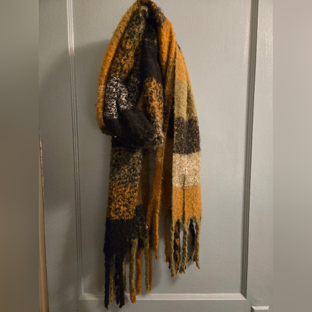 Free People Warm Toned Plaid Scarf